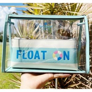 Kate Spade Pool Float Makeup Bag Duo Clear 2 In 1 Poolside Blue White Stripe